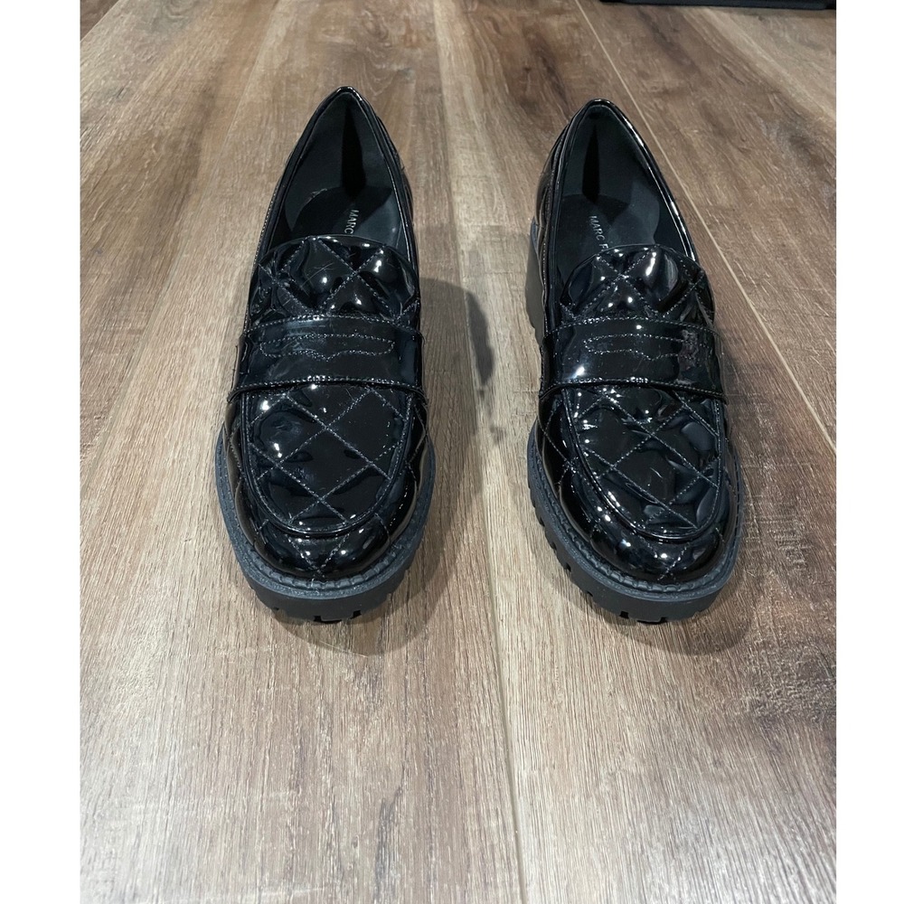 Marc Fisher Dantea Black Patent Leather Quilted Lug Sole Loafers Women Size 8.5M